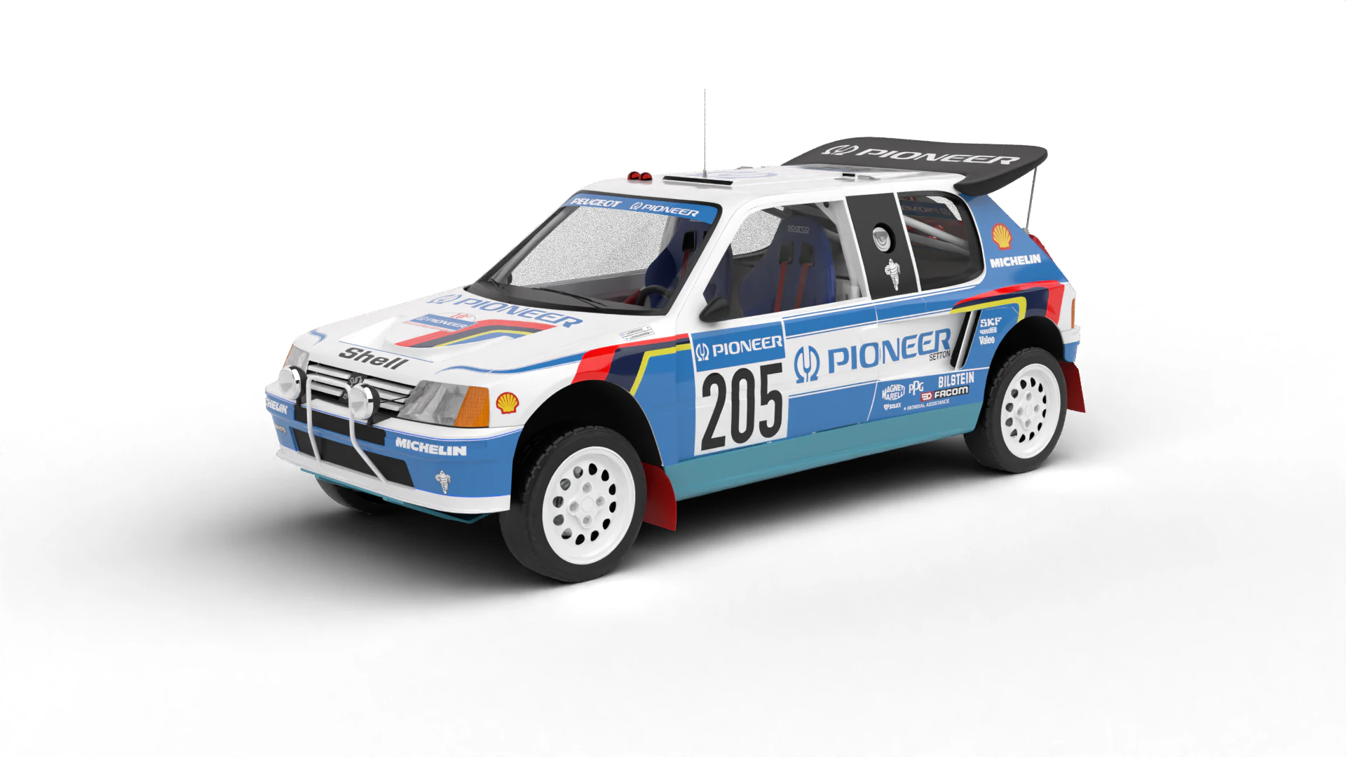 Peugeot 205 T16 Grand Raid Paris Dakar 1988 3D Model .c4d .max .obj .3ds .fbx .stl .blend 