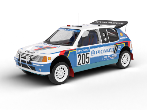 Peugeot 205 T16 Grand Raid Paris Dakar 1988 3D Model