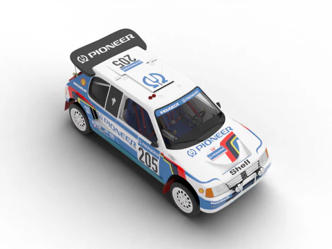 Peugeot 205 T16 Grand Raid Paris Dakar 1988 3D Model