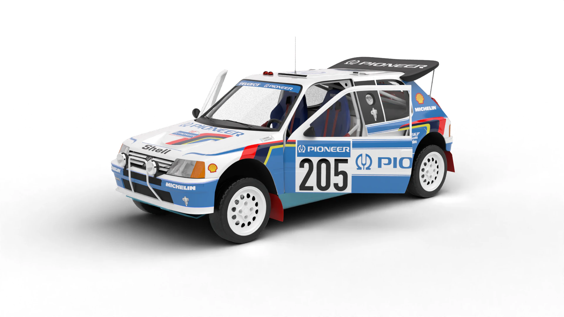 Peugeot 205 T16 Grand Raid Parigi Dakar 1988 HQ Modello 3D .c4d .max .obj .3ds .fbx .stl .blend 