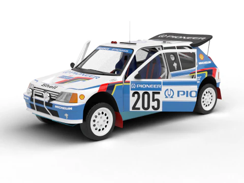 Peugeot 205 T16 Grand Raid Paris Dakar 1988 Genel Merkez 3D Model