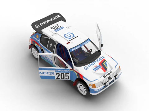 Peugeot 205 T16 Grand Raid Parigi Dakar 1988 HQ Modello 3D