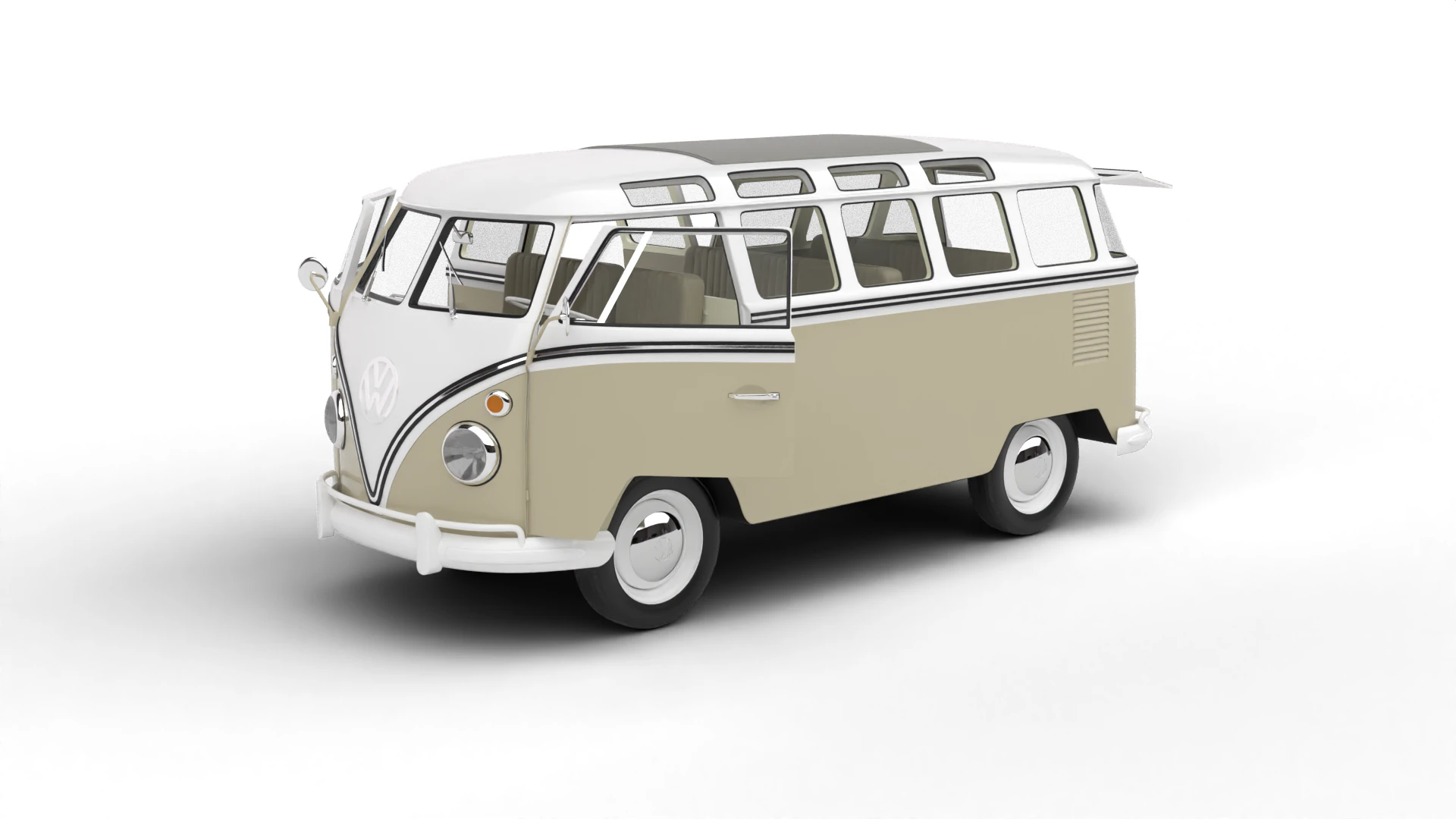 Volkswagen T1 Samba Bus 1950 HQ 3D Model .c4d .max .obj .3ds .fbx .stl .blend 