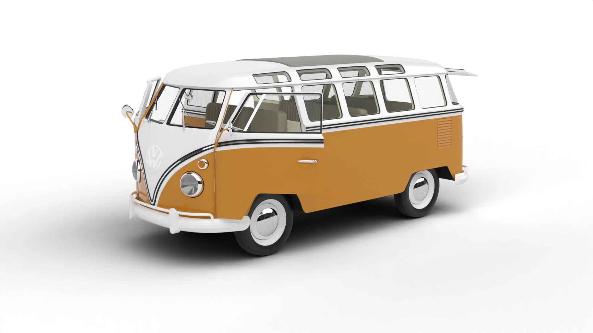 Volkswagen T1 Samba Bus 1950 HQ 3D Model .c4d .max .obj .3ds .fbx .stl .blend 