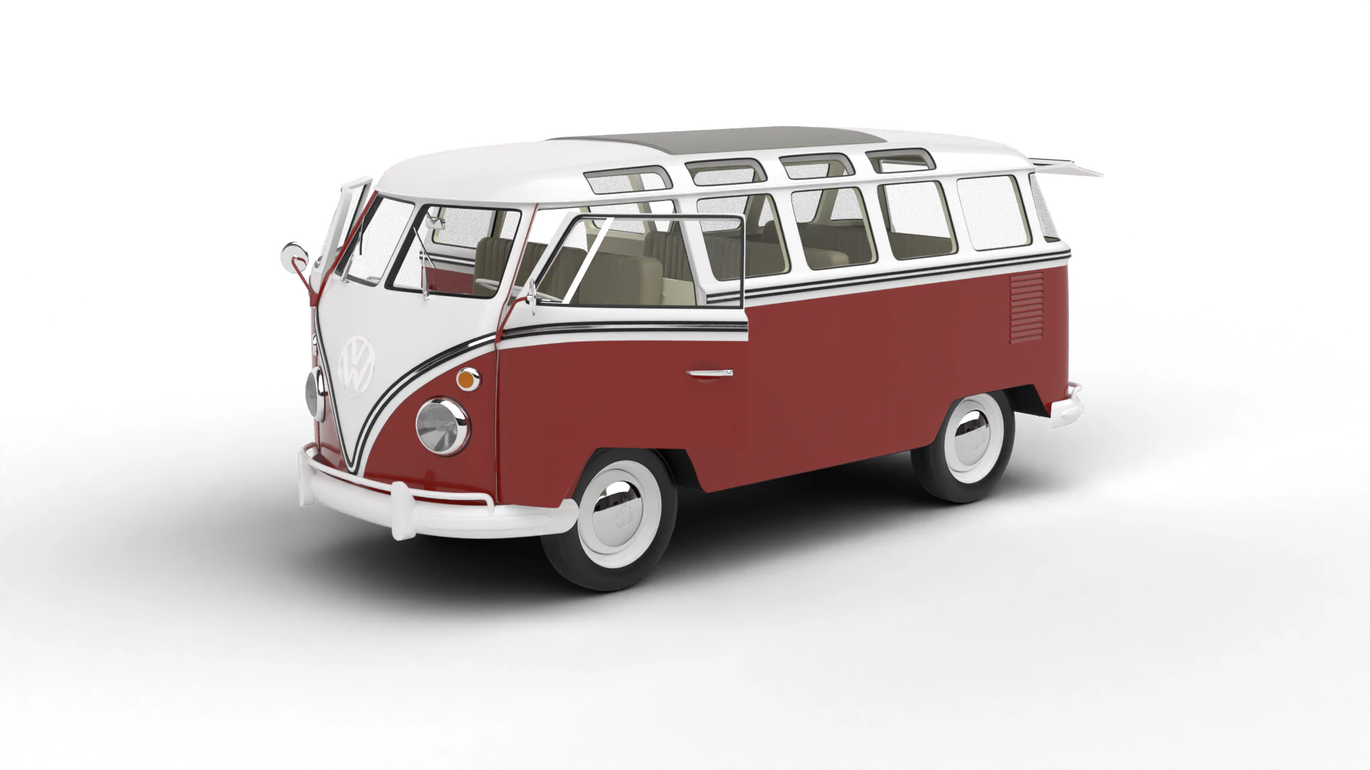 Volkswagen T1 Samba Bus 1950 HQ 3D Model .c4d .max .obj .3ds .fbx .stl .blend 