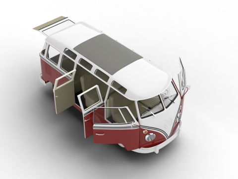 Volkswagen T1 Samba Bus 1950 HQ 3D Модель