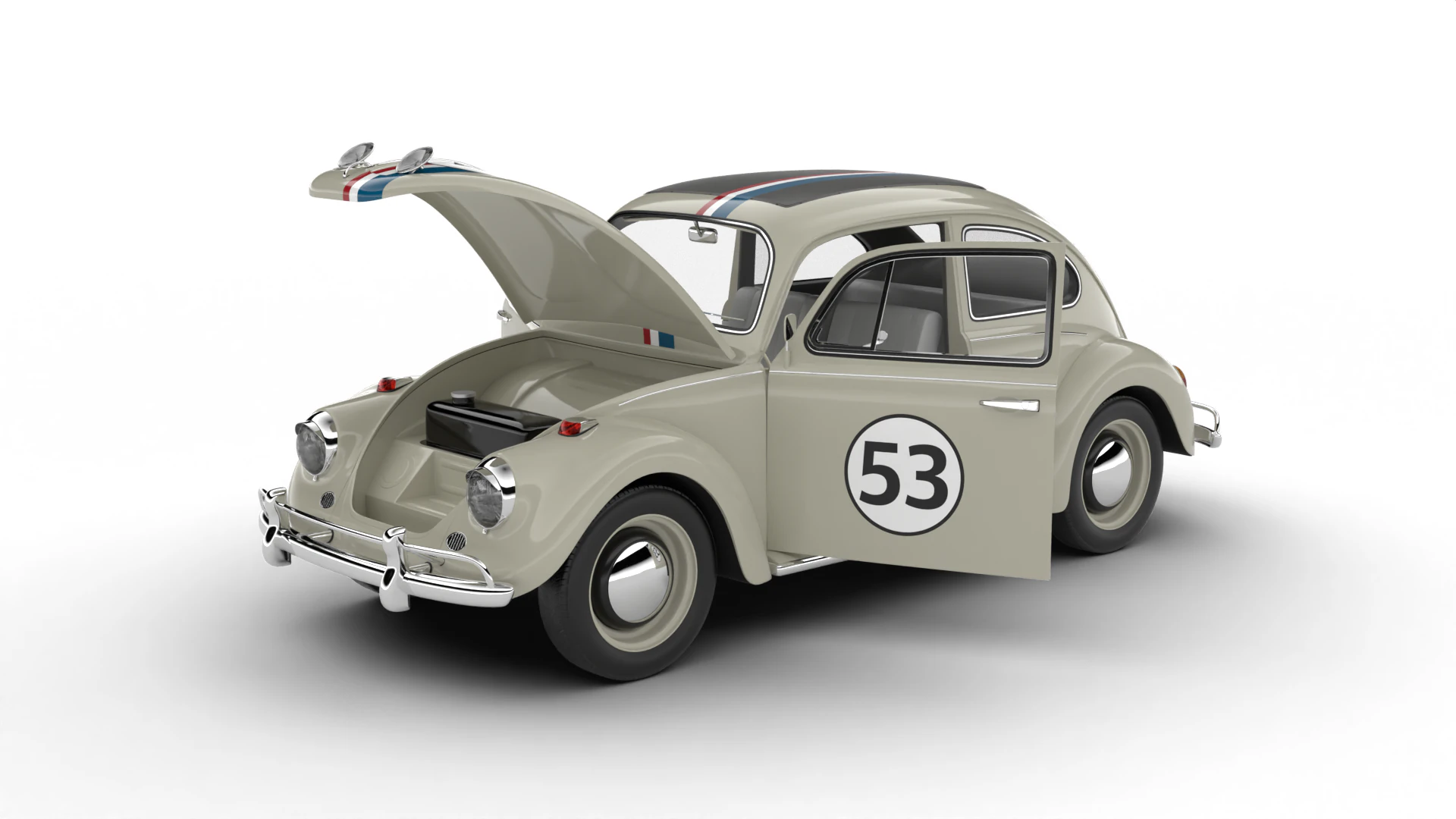 Volkswagen Beetle Herbie 1963 HQ 3D Model .c4d .max .obj .3ds .fbx .stl .blend 