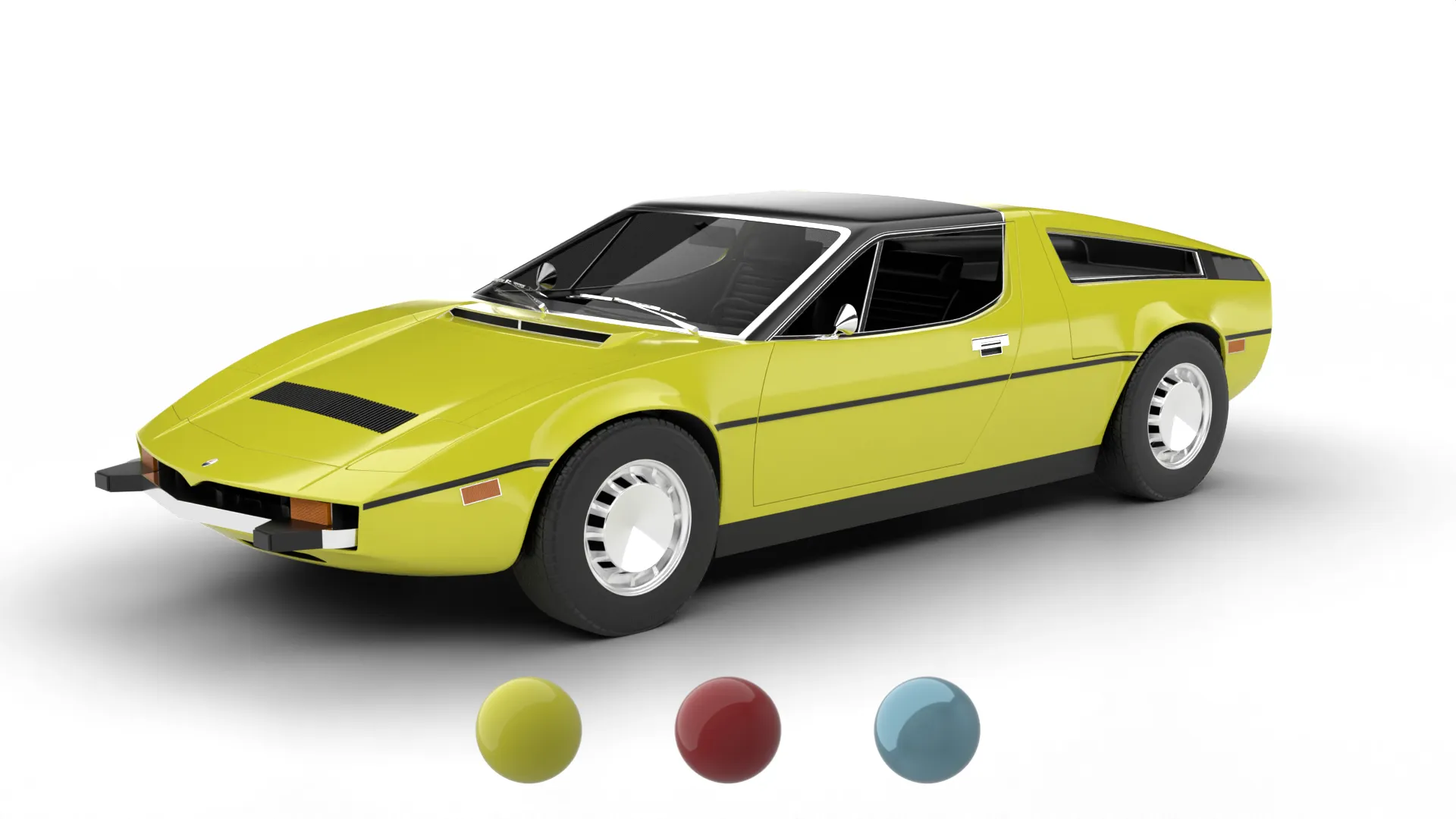 Maserati Bora 49 1974 3D Model .c4d .max .obj .3ds .fbx .stl .blend