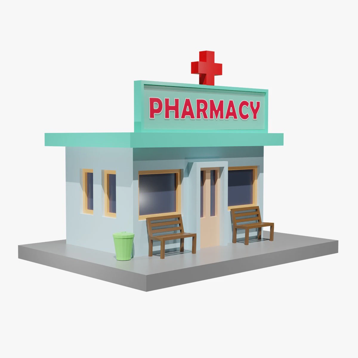 Low Poly Cartoon Building - 0068 3D Model .c4d .max .obj .3ds .fbx .stl .blend