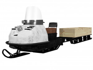 Old snowmobile Buran with sleigh 3D Model