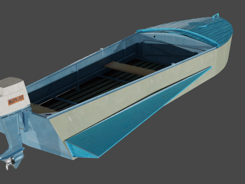 Soviet boat Kazanka with outboard motor Vihr-30 3D Model