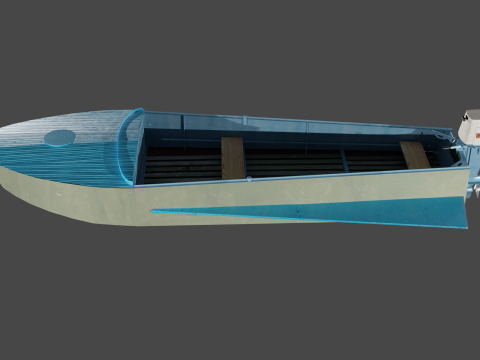 Soviet boat Kazanka with outboard motor Vihr-30 3D Model