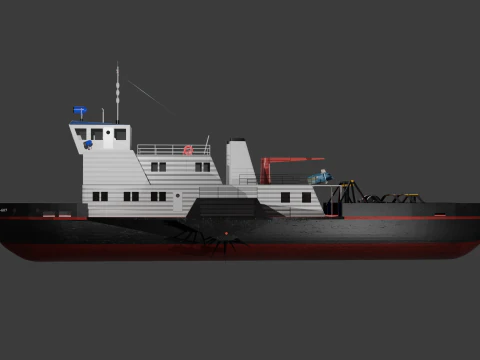 Soviet vessel type BTK - paddle tug of project 1721L 3D Model