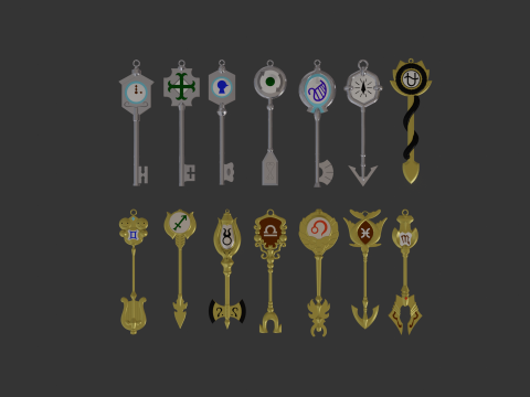 All FairyTail Celestial and Spirit Keys 3D print models Modello di stampa 3D