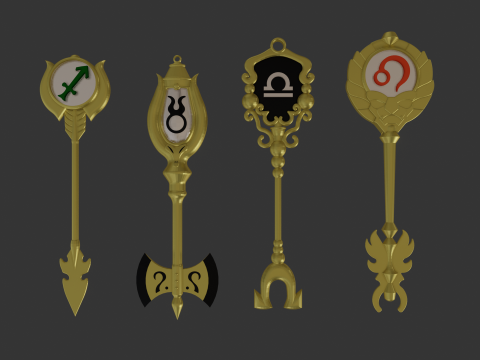 All FairyTail Celestial and Spirit Keys 3D print models Modèles 3D en vedette