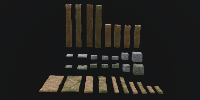 PACK BOARDS LOGS TILES BRICKS 3D-Modell .c4d .max .obj .3ds .fbx .stl .blend 