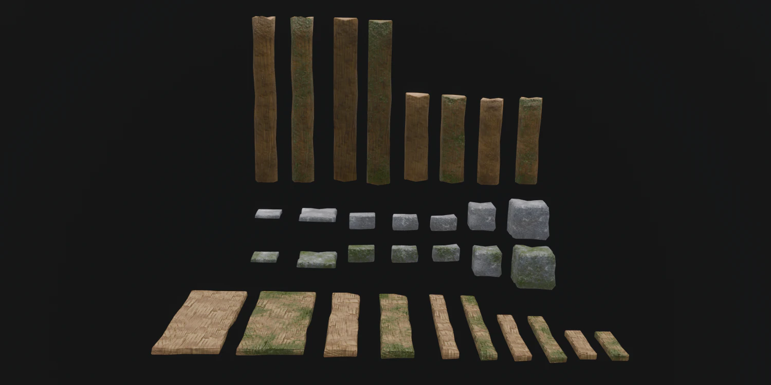 PACK BOARDS LOGS TILES BRICKS 3D Model .c4d .max .obj .3ds .fbx .stl .blend 