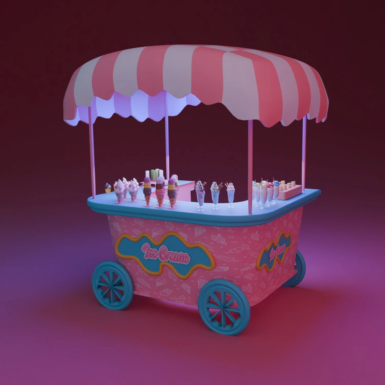 Ice Cream Cart 3D Model .c4d .max .obj .3ds .fbx .stl .blend