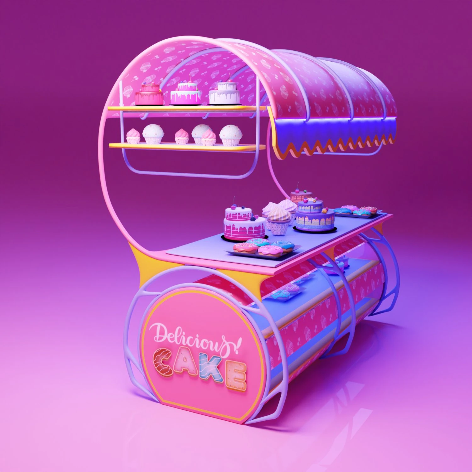 Delisious Cake Cart 3D Model .c4d .max .obj .3ds .fbx .stl .blend 