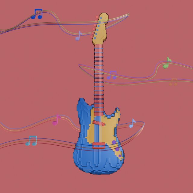 Pixel Art Guitar Model 3D .c4d .max .obj .3ds .fbx .stl .blend 