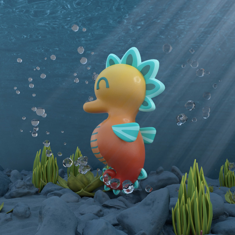 Stylized Seahorse 3Dモデル .c4d .max .obj .3ds .fbx .stl .blend