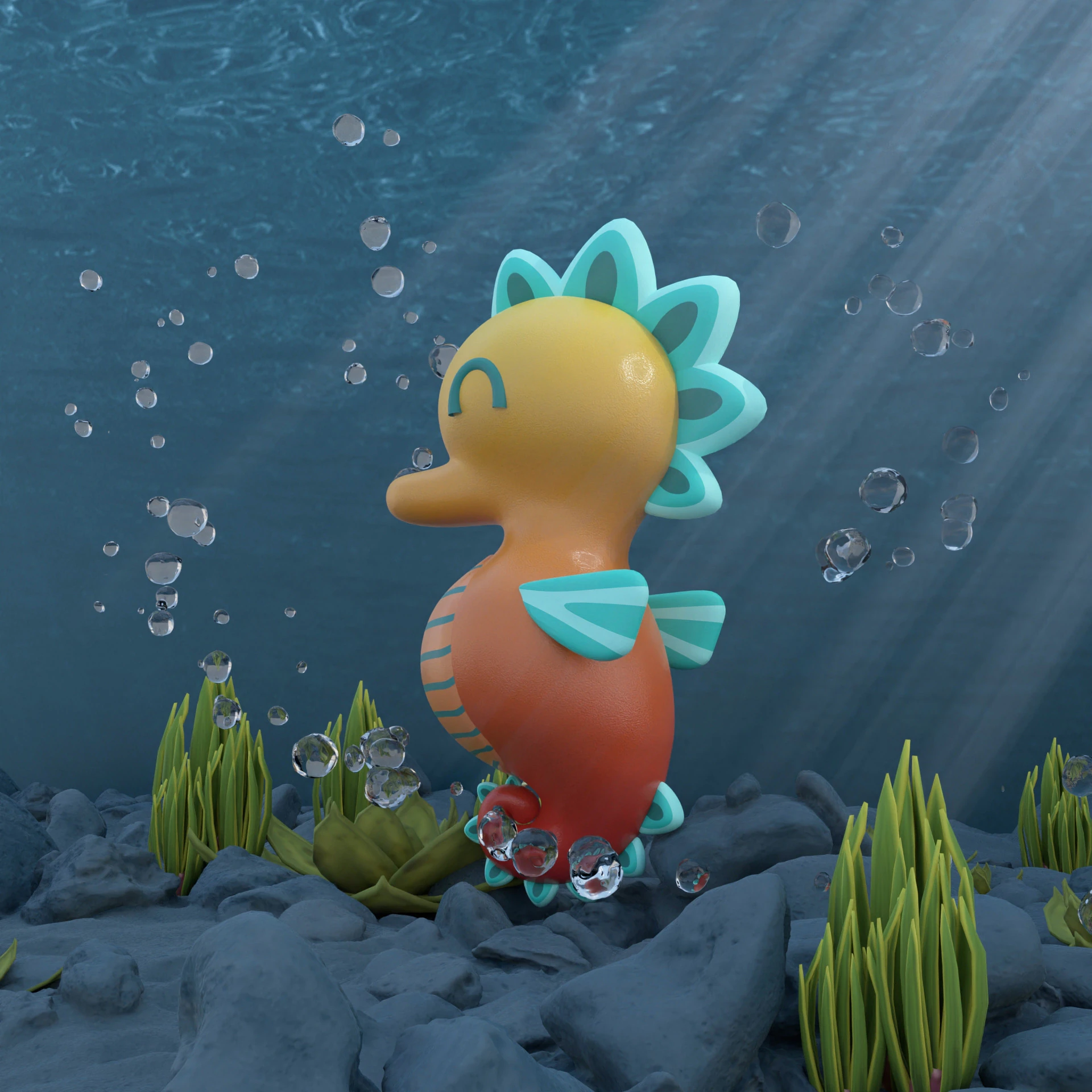 Stylized Seahorse 3D Model .c4d .max .obj .3ds .fbx .stl .blend 