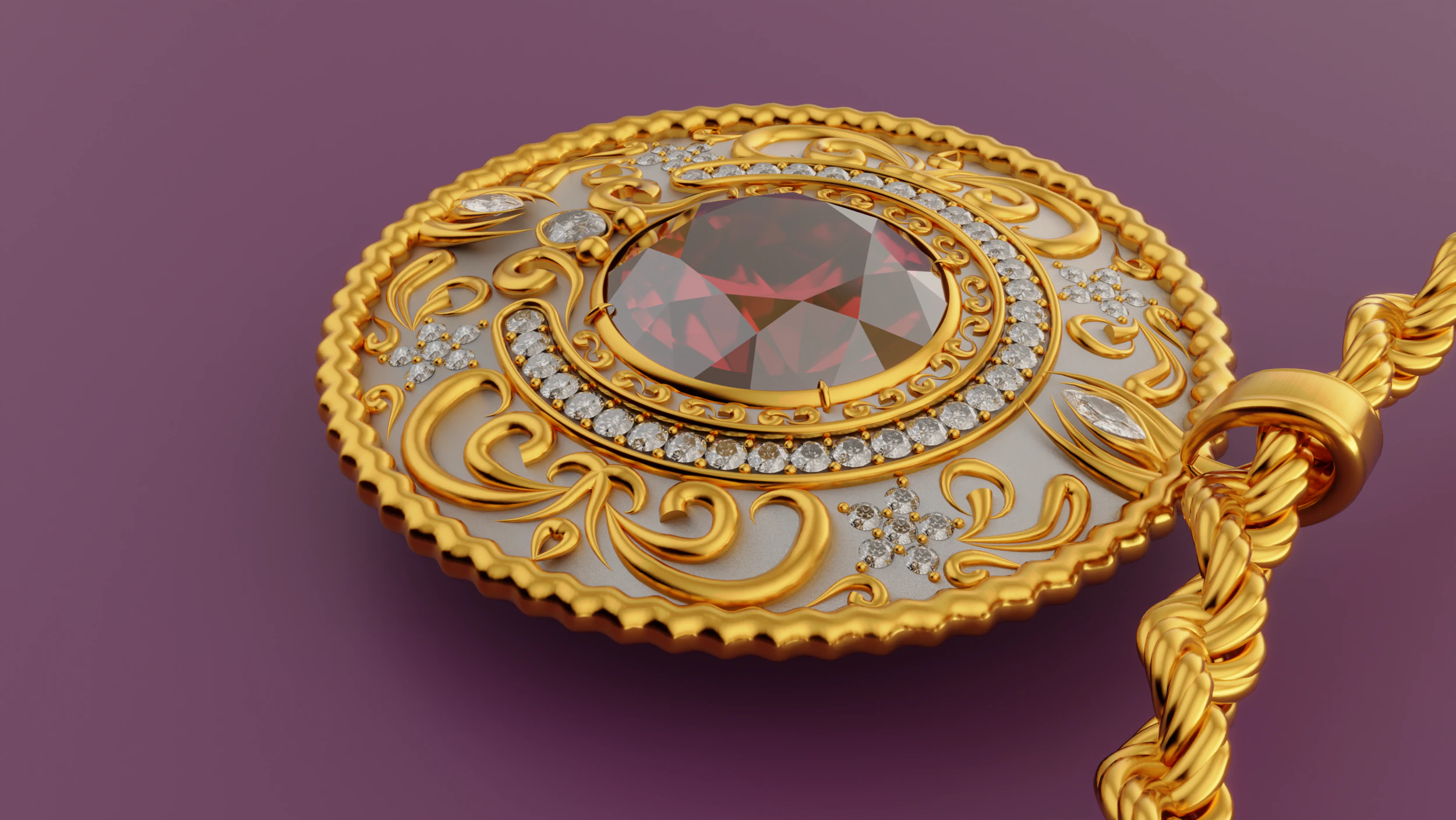 Diamond Pendant with Rope Chain 3D Model .c4d .max .obj .3ds .fbx .stl .blend 