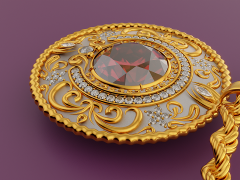 Diamond Pendant with Rope Chain 3D Model