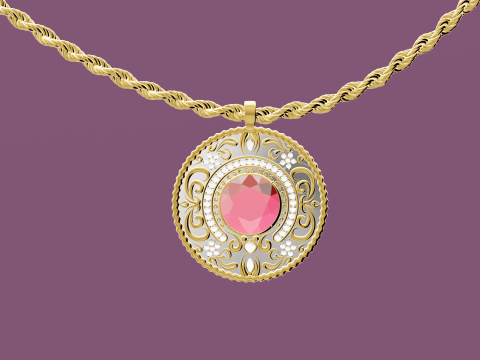 Diamond Pendant with Rope Chain Modelo 3D