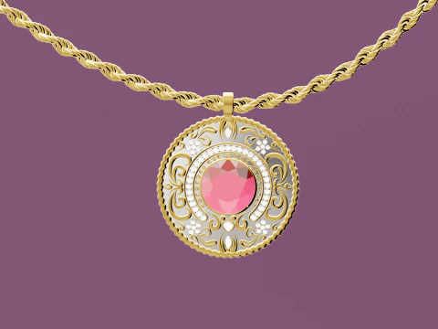 Diamond Pendant with Rope Chain 3D Model