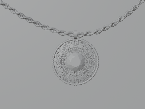 Diamond Pendant with Rope Chain Modelo 3D