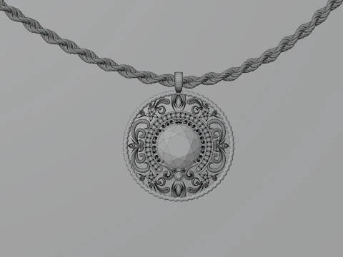 Diamond Pendant with Rope Chain 3D Model