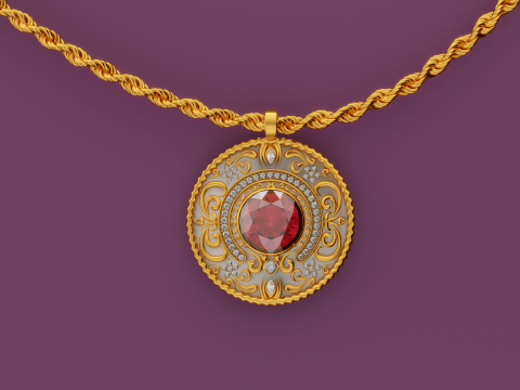 Diamond Pendant with Rope Chain Modelo 3D