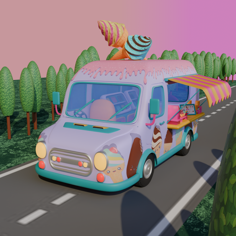 STYLIZED ICE CREAM TRUCK 3D Model .c4d .max .obj .3ds .fbx .stl .blend 