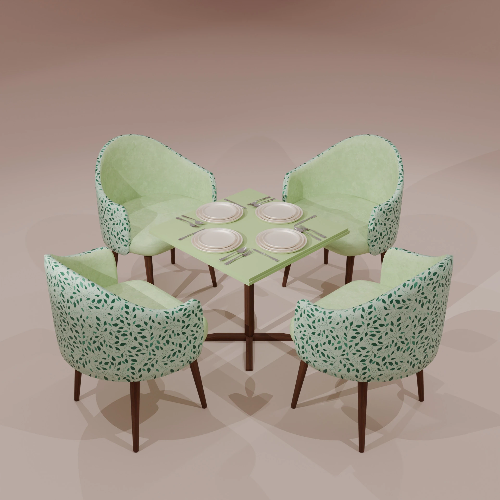 Dining Table Set 3D Model .c4d .max .obj .3ds .fbx .stl .blend 