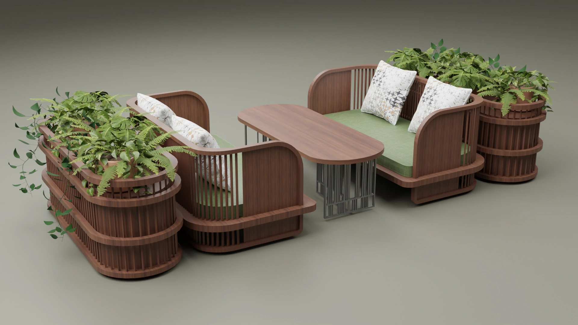 Wooden Sofa 3D Model .c4d .max .obj .3ds .fbx .stl .blend