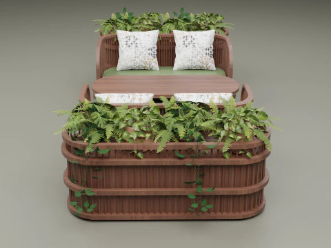 Wooden Sofa 3D Model