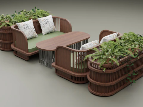 Wooden Sofa 3D Model