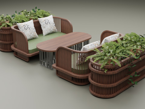 Wooden Sofa 3D Model