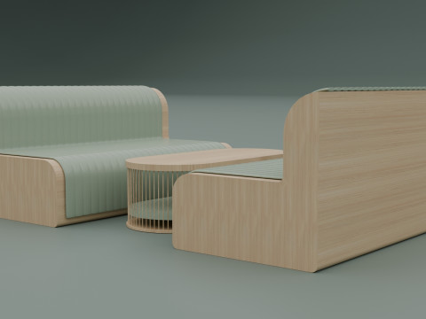 Wooden wall sofa 3D Model