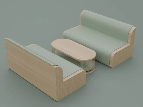 Wooden wall sofa 3D Model