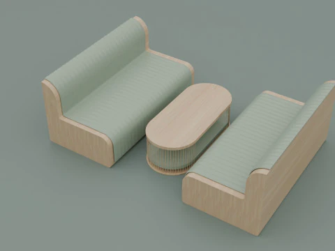 Wooden wall sofa 3D Model