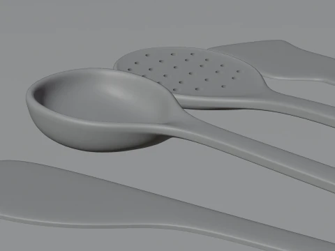 Conjunto de esp&eacute;tulos de madeira 1 Modelo 3D