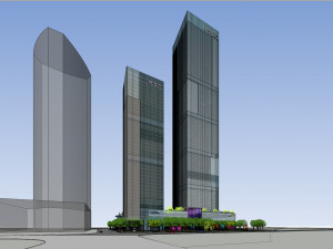 SU Model of Modern Super High rise Office and Commercial Building Complex 3D Model