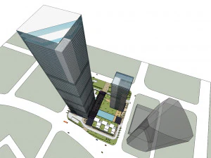 SU Model of Modern Super High rise Office and Commercial Building Complex 3D Model