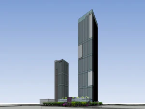 SU Model of Modern Super High rise Office and Commercial Building Complex 3D Model