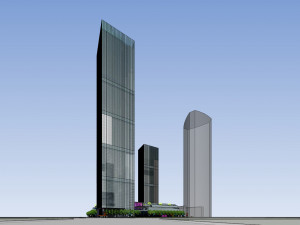 SU Model of Modern Super High rise Office and Commercial Building Complex 3D Model