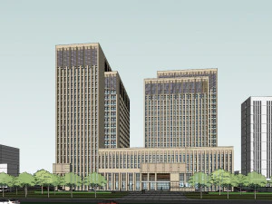 SU model of modern bank Jinmen Square branch office building 3D Model