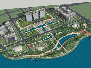 SU model of civic center square and government office building 3D Model