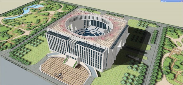 SU model of a modern government office building and its plaza Model 3D .c4d .max .obj .3ds .fbx .stl .blend 